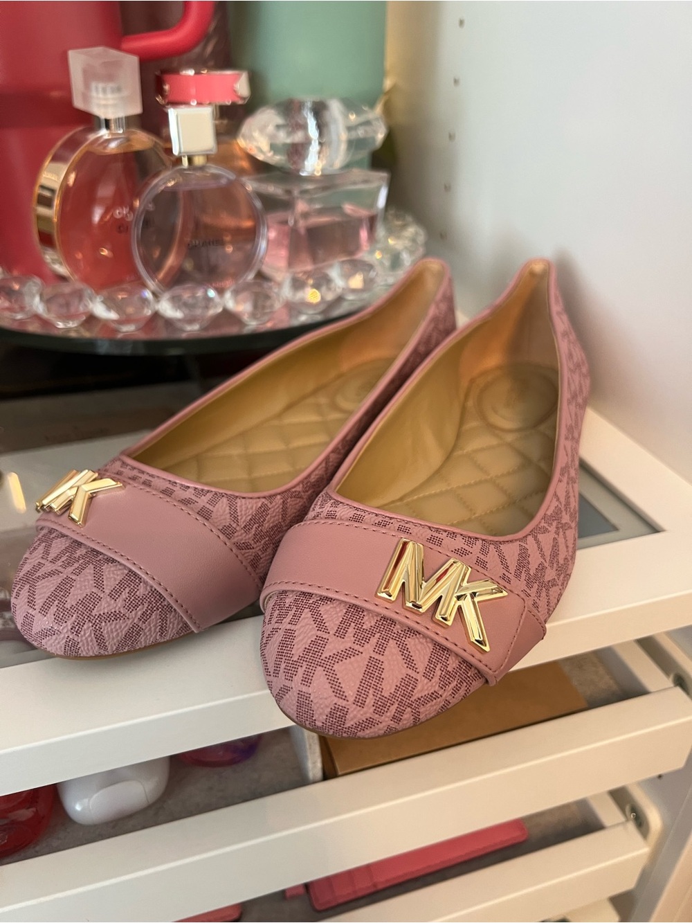 Michael Kors Rose Pink MK Logo Quilted Ballet Flats